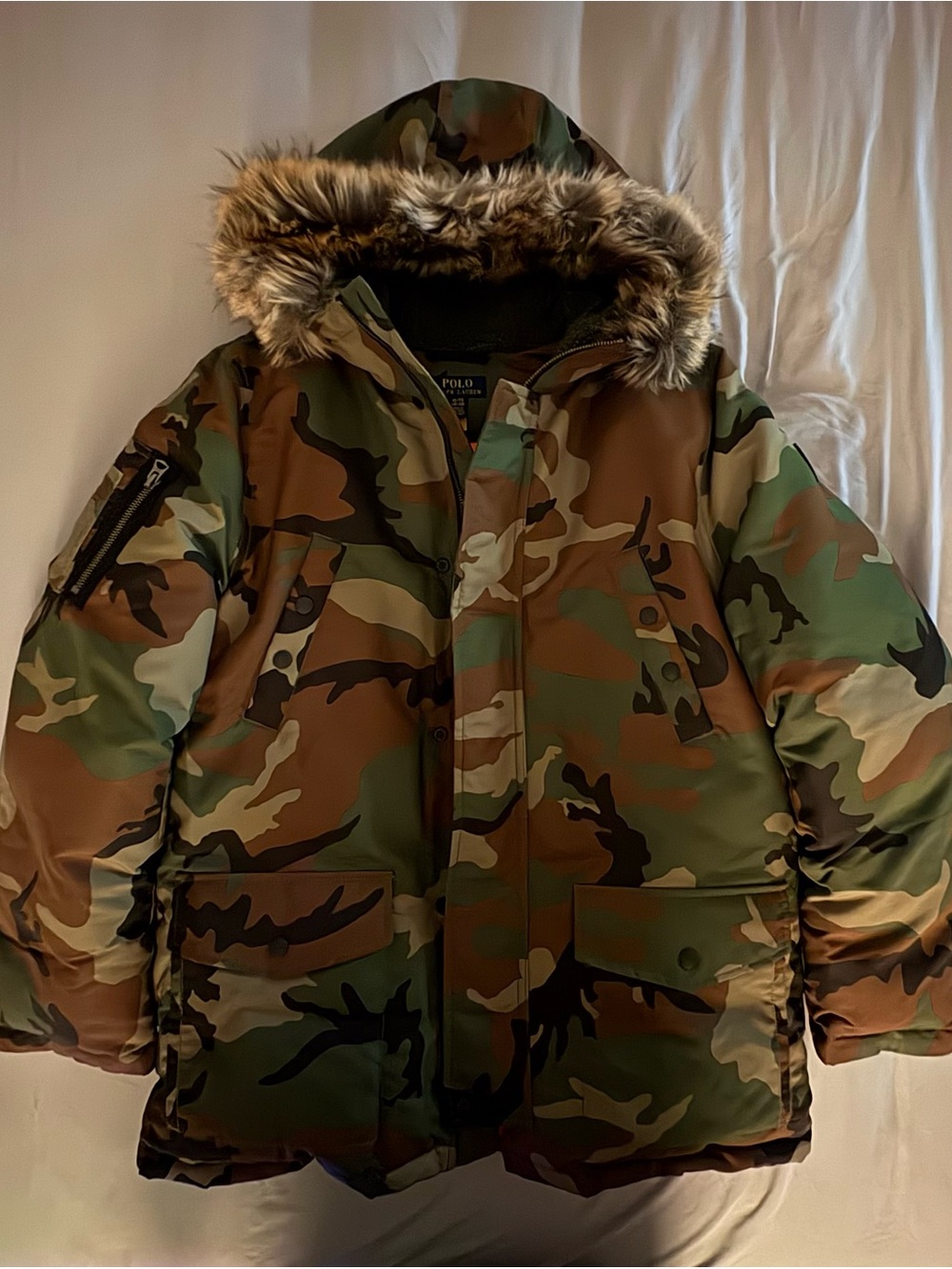 Ralph Lauren Camo Hooded Parka with Faux Fur Trim